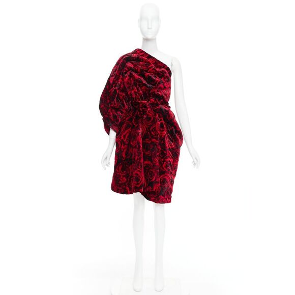 DRIES VAN NOTEN Runway Delta red rose velvet quilted one shoulder dress FR38 M - Picture 9 of 9